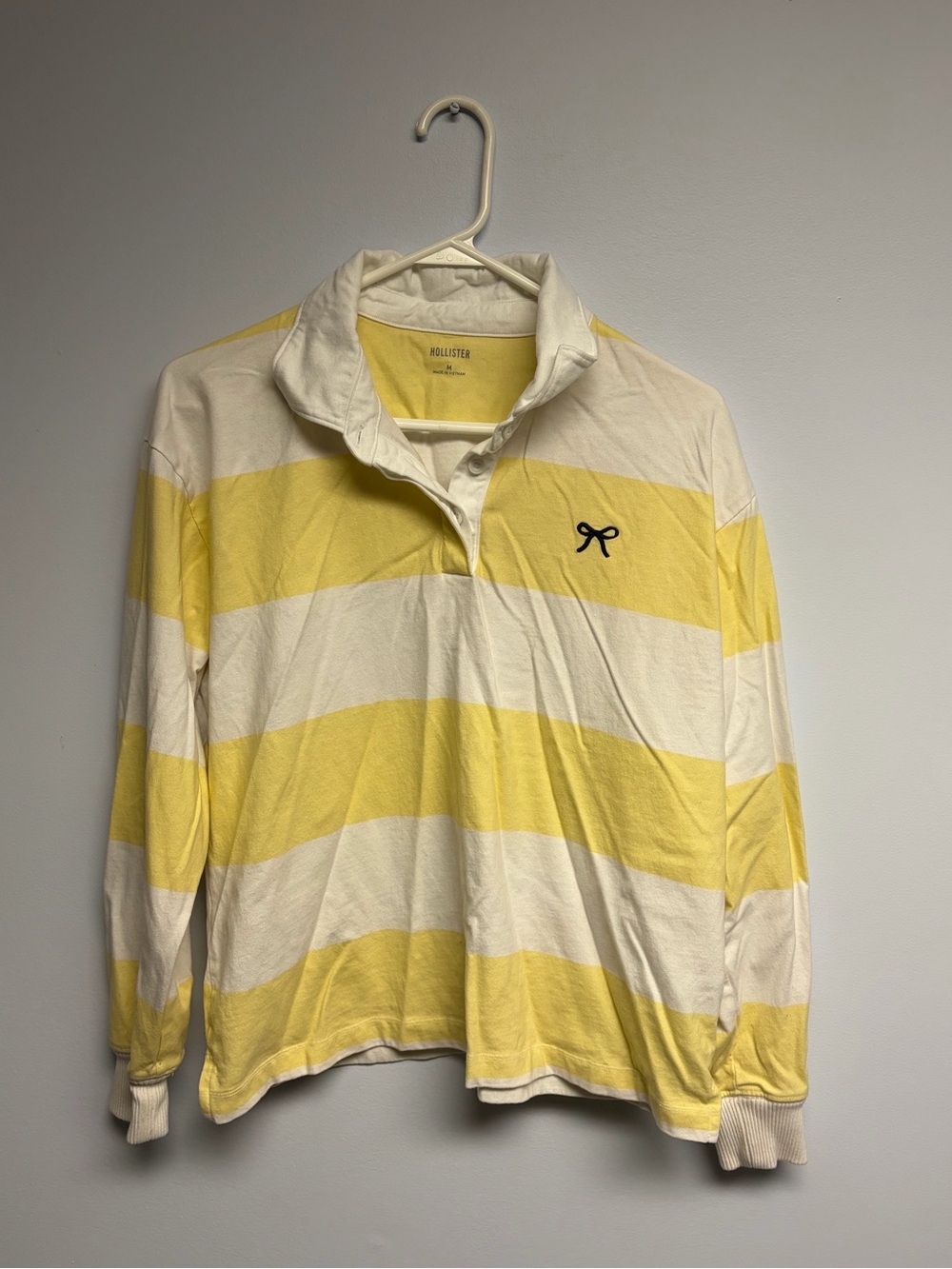 Hollister Yellow & White Striped Rugby Pullover with bow